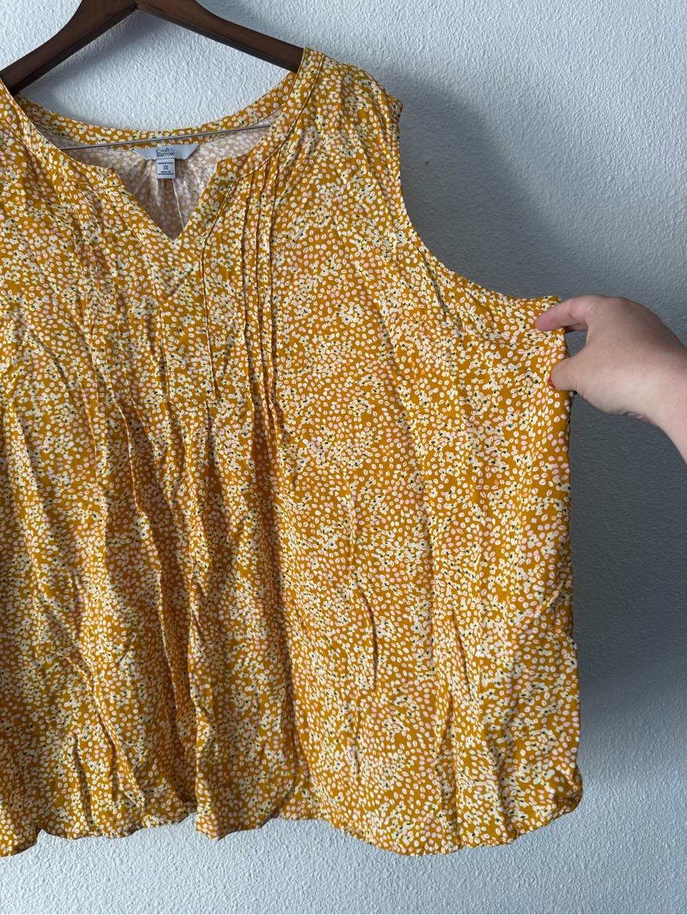 Cottagecore Mustard Yellow Floral Pintuck Blouse 3X Croft & Barrow - Picture 3 of 13